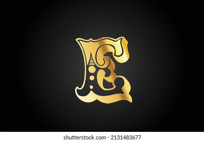 golden vintage E metal alphabet letter logo icon. Creative design template for business or company
