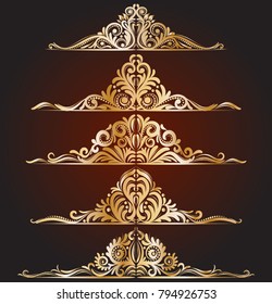 Golden vintage elements and borders set for ornate and decoration. Floral swirl design spa and royal logo elements