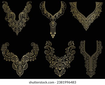Golden vintage floral elements art deco style decorative border frames and dividers.