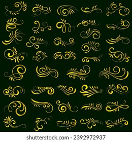 Golden vintage floral elements art deco style decoration. Vector graphic elements for design vector elements. Swirl elements decorative illustration. 