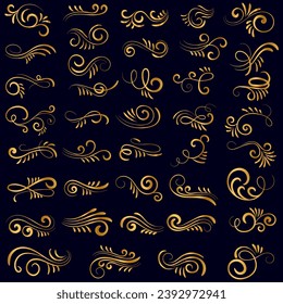 Golden vintage floral elements art deco style decoration. Vector graphic elements for design vector elements. Swirl elements decorative illustration. 