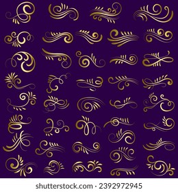 Golden vintage floral elements art deco style decoration. Vector graphic elements for design vector elements. Swirl elements decorative illustration. 
