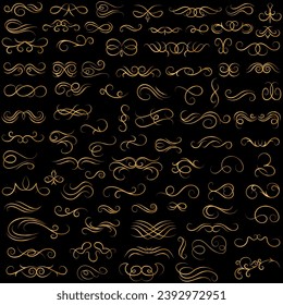 Golden vintage floral elements art deco style decoration. Vector graphic elements for design vector elements. Swirl elements decorative illustration. 