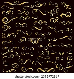 Golden vintage floral elements art deco style decoration. Vector graphic elements for design vector elements. Swirl elements decorative illustration. 