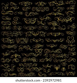 Golden vintage floral elements art deco style decoration. Vector graphic elements for design vector elements. Swirl elements decorative illustration. 
