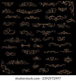 Golden vintage floral elements art deco style decoration. Vector graphic elements for design vector elements. Swirl elements decorative illustration. 