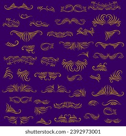 Golden vintage floral elements art deco style decoration. Vector graphic elements for design vector elements. Swirl elements decorative illustration. 