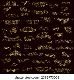 Golden vintage floral elements art deco style decoration. Vector graphic elements for design vector elements. Swirl elements decorative illustration. 