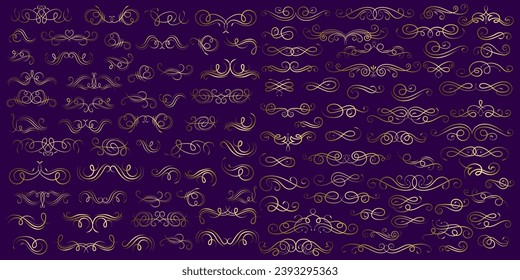 Golden vintage floral elements art deco style decoration. Vector graphic elements for design vector elements. Swirl elements decorative illustration. 