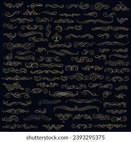 Golden vintage floral elements art deco style decoration. Vector graphic elements for design vector elements. Swirl elements decorative illustration. 