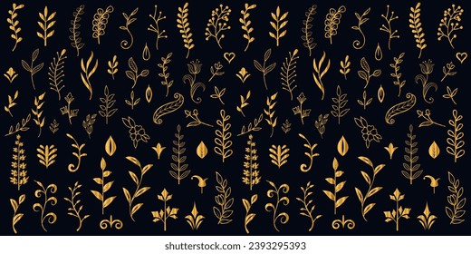 Golden vintage floral elements art deco style decoration. Vector graphic elements for design vector elements. Swirl elements decorative illustration. 