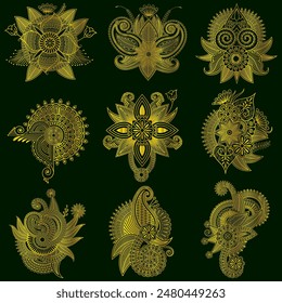Golden vintage floral elements art deco style decoration. Vector graphic elements for design vector elements. Swirl elements decorative illustration. 