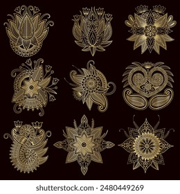 Golden vintage floral elements art deco style decoration. Vector graphic elements for design vector elements. Swirl elements decorative illustration. 
