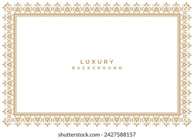 Golden vintage floral wedding invitation card islamic page certificate border line pattern illustration frame rectangle