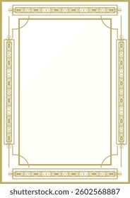 Golden vintage frame A4. Graceful arabesques and border. Version 16 - art deco. Vector illustration