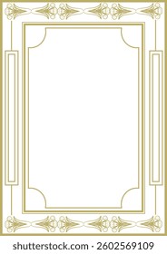Golden vintage frame A4. Graceful arabesques and border. Version 11 - art deco. Vector illustration