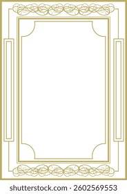 Golden vintage frame A4. Graceful arabesques and border. Version 10 - art deco. Vector illustration