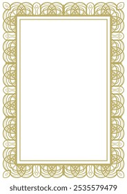 Golden vintage frame A4 size with classic ornament in art deco style. Version 9. Vector illustration