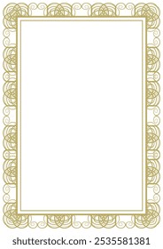 Golden vintage frame A4 size with classic ornament in art deco style. Vector illustration