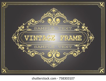 golden vintage frame with beautiful filigree, decorative border, premium decor elements, vector illustration