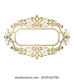 Golden vintage frame with floral ornaments for text. Excellent for elegant label decoration, name plate for book cover design. svg