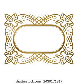 Golden vintage frame with floral ornaments for text. Good for elegant label decoration, name plate for book cover design.