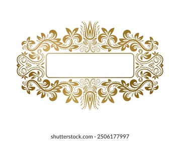 Golden vintage frame with floral ornaments for text. Good for elegant label decoration, name plate or cover design.