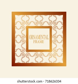 Golden vintage frame on white background. Linear luxury foil.