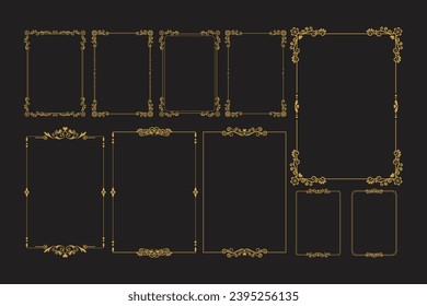 Ornamento del marco de la época dorada en tamaño A4.Ornamento del borde dorado.Adecuado para la tarjeta de invitación a la boda. marco caligráfico dorado.