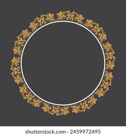 Golden Vintage frame Ornament in Circle Shape .Golden Ring Border ornament.Suitable for wedding invitation card.