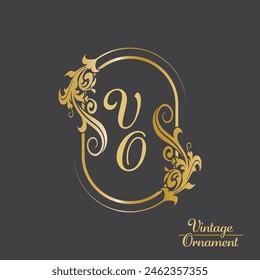 Golden Vintage frame Ornament in Circle Shape .Golden Ring Border ornament. golden oval ornament Suitable for wedding invitation card and label.