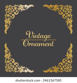 Golden Vintage frame Ornament in square Size. Golden Border ornament. corner ornament Suitable for wedding invitation card, luxury name tag and label.