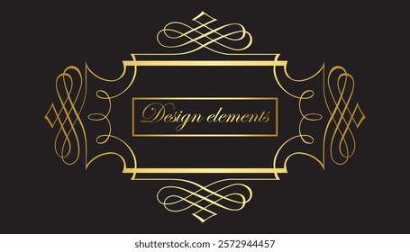 Golden vintage frame with text inside. Vector on a black background