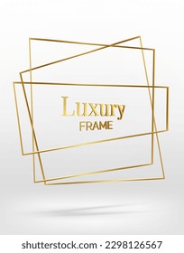 Golden Vintage Frame Vector Illustration for Wedding Invitation or Card Design - Elegant and Minimalistic Template with Shiny Metallic Frames with Foil Effect on White Background