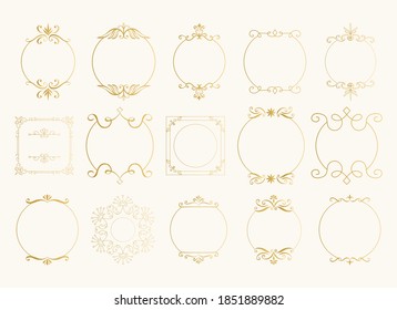 Golden vintage frames with elegant decorative elements. Luxury flourish design. Wedding hand drawn borders. Vector illustration.