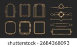 Golden vintage frames vector set. Luxury deco design in line art. Ar deco gatsby style elements.