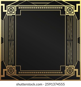Golden vintage Gatsby style frame template. Retro style Art Deco border design background. Vector illustration