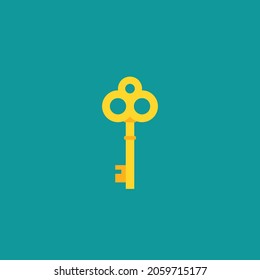 Golden Vintage Key Icon. Mystery, Clue And Magic Symbol. Unlock, Hint, Tint And Secret Concept. Vector Illustration Isolated On White. Home, House Retro Key