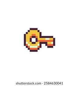 Golden vintage key pixel art icon isolated vector illustration on white background. Decorative element design for logo, sticker, web, mobile app. Game assets 8-bit sprite.