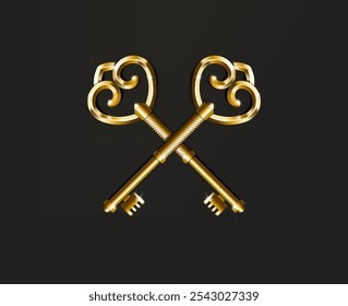 Golden vintage keys. Vintage gold keys.