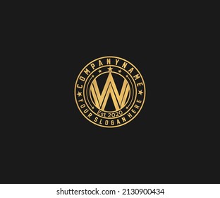 golden vintage logo design with letter W vector logo design illustration
