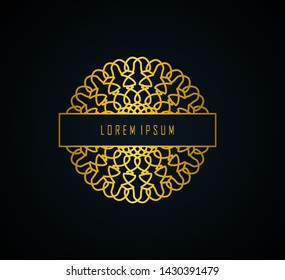 Golden vintage mandala logo/icon ornament design on black backgrounds