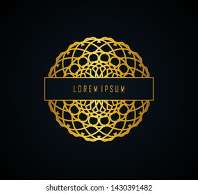 Golden vintage mandala logo/icon ornament design on black backgrounds