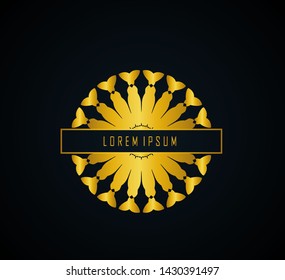 Golden vintage mandala logo/icon ornament design on black backgrounds