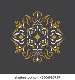 Golden Vintage mandala Ornament.Golden Border ornament. Classic oranate flower, star and mandala. Suitable for wedding invitation card.