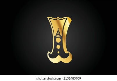 golden vintage I metal alphabet letter logo icon. Creative design template for business or company