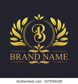 Golden vintage ornamental alphabet B logo design. Luxurious golden elegant letter B logo design template.