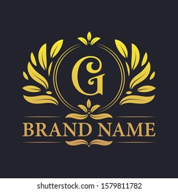 Golden vintage ornamental alphabet G logo design. Luxurious golden elegant letter G logo design template.