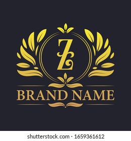 Golden vintage ornamental alphabet Z logo design. Luxurious golden elegant letter Z logo design template.