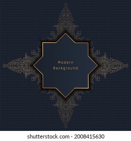 Golden vintage pattern on black background. Vector illustration for retro design. Gold abstract frame. Label set. Elegant luxury foil